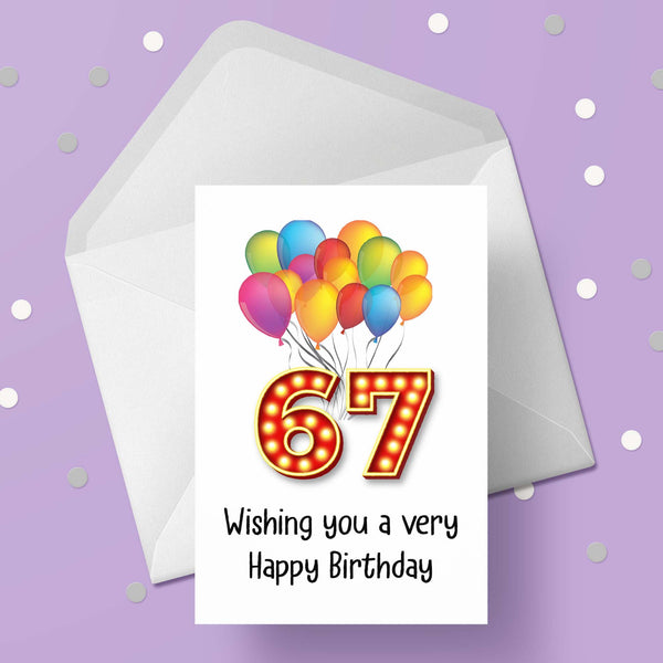 67th Birthday Card with Red Numbers