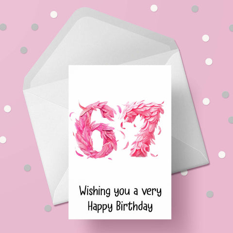 67th Birthday Pink Feathers Card