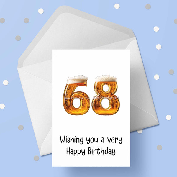 68th Birthday Card with Beer Numbers