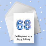 68th Birthday Card with Blue Numbers