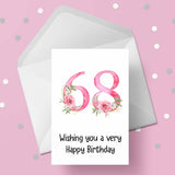 68th Birthday Card with Pretty Pink Flowers