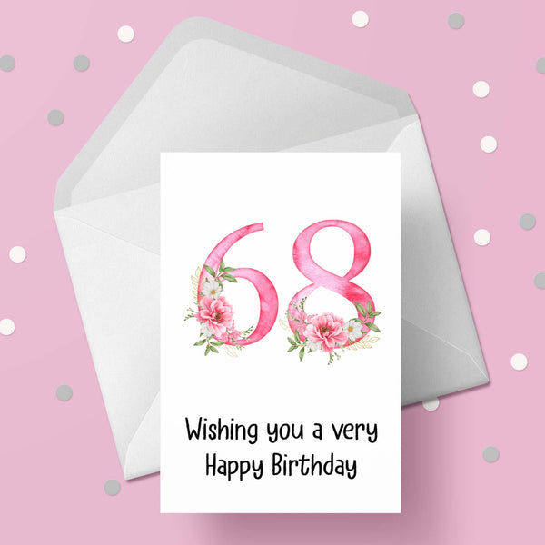 68th Birthday Card with Pretty Pink Flowers