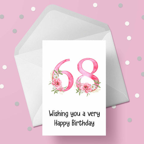 68th Birthday Card with Pretty Pink Flowers