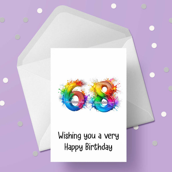 68th Birthday Card with Rainbow Numbers