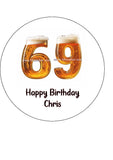69th Birthday Beer Numbers Edible Icing Cake Topper or Ribbon