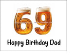 69th Birthday Beer Numbers Edible Icing Cake Topper or Ribbon