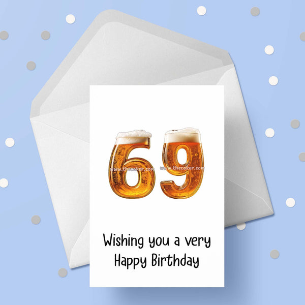 69th Birthday Card with Beer Numbers