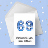 69th Birthday Card with Blue Numbers