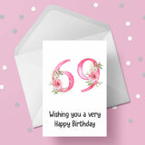 69th Birthday Card with Pretty Pink Flowers
