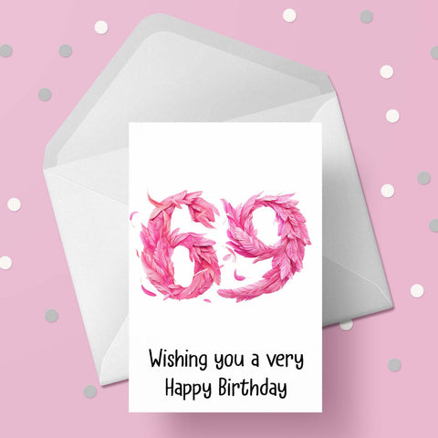 69th Birthday Pink Feathers Card