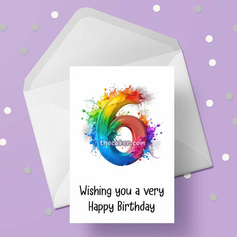 06 6th Birthday 04 Birthday Card with Rainbow number
