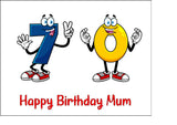 70th Birthday Funny Cartoon Numbers Edible Icing Cake Topper or Ribbon