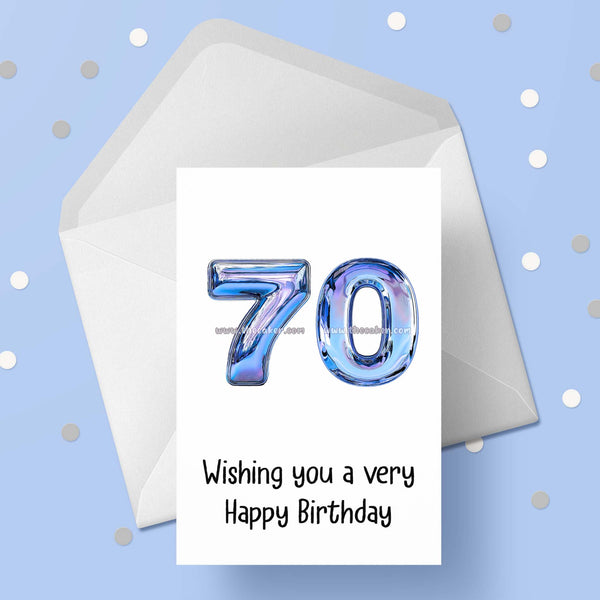 70th Birthday Card with Blue Numbers