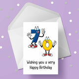 70th Birthday Card with Cartoon Numbers