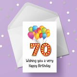 70th Birthday Card with Red Numbers