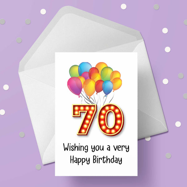 70th Birthday Card with Red Numbers