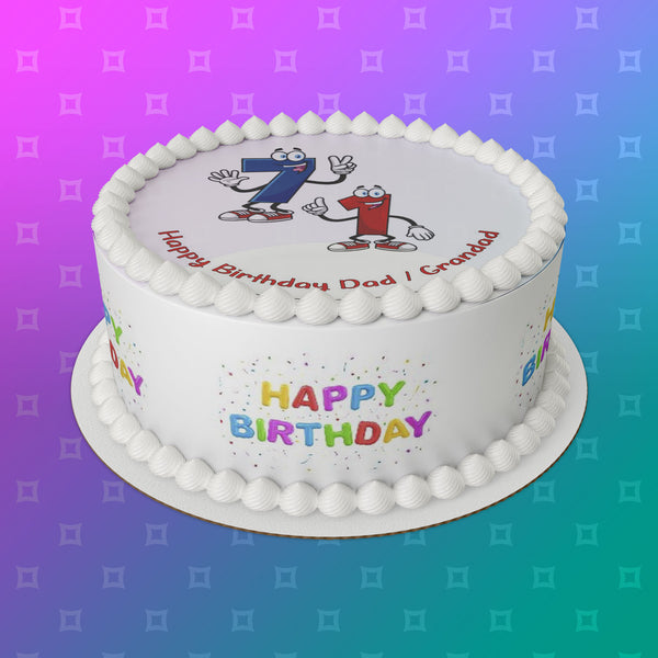 71st Birthday Funny Cartoon Numbers Edible Icing Cake Topper or Ribbon