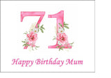 71st Birthday Pretty Pink Flowers Edible Icing Cake Topper or Ribbon