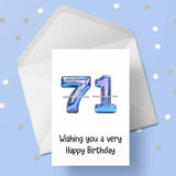 71st Birthday Card with Blue Numbers
