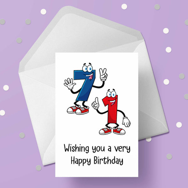 71st Birthday Card with Cartoon Numbers