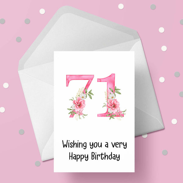 71st Birthday Card with Pretty Pink Flowers