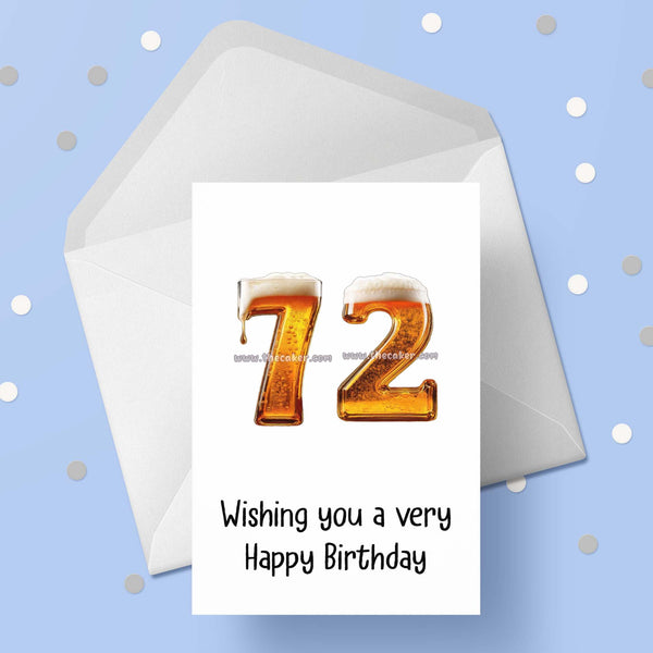 72nd Birthday Card with Beer Numbers