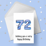 72nd Birthday Card with Blue Numbers
