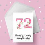72nd Birthday Card with Pretty Pink Flowers