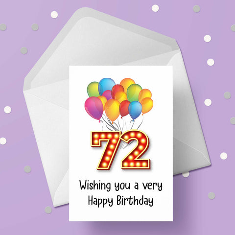 72nd Birthday Card with Red Numbers