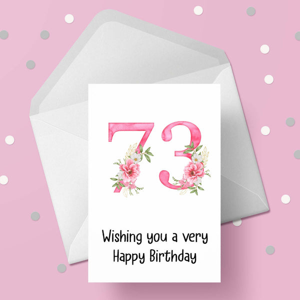 73rd Birthday Card with Pretty Pink Flowers