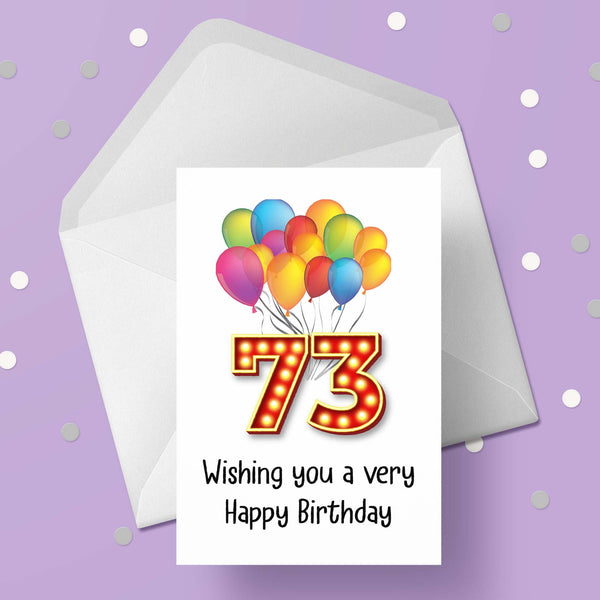 73rd Birthday Card with Red Numbers