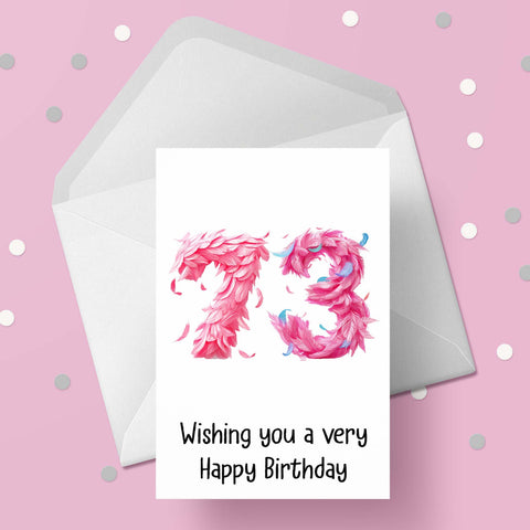 73rd Birthday Pink Feathers Card