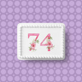 74th Birthday Pretty Pink Flowers Edible Icing Cake Topper or Ribbon