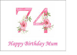 74th Birthday Pretty Pink Flowers Edible Icing Cake Topper or Ribbon