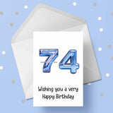 74th Birthday Card with Blue Numbers