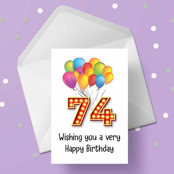 74th Birthday Card with Red Numbers