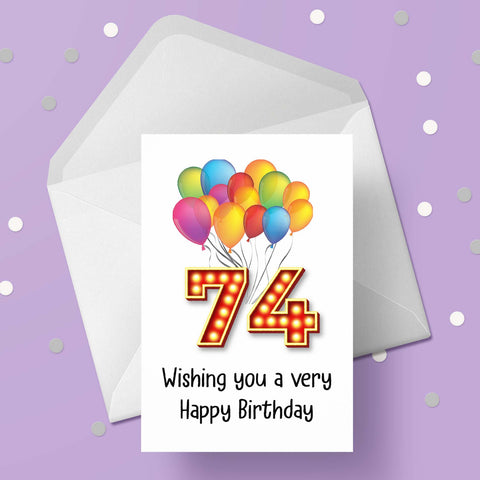 74th Birthday Card with Red Numbers