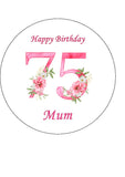75th Birthday Flowers Edible Icing Cake Topper or Ribbon