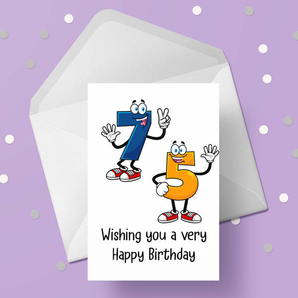 75th Birthday Card with Cartoon Numbers