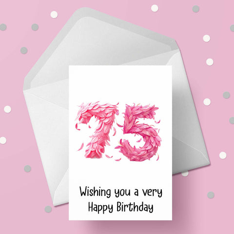 75th Birthday Pink Feathers Card