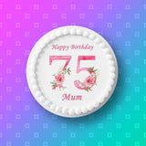 75th Birthday Flowers Edible Icing Cake Topper or Ribbon