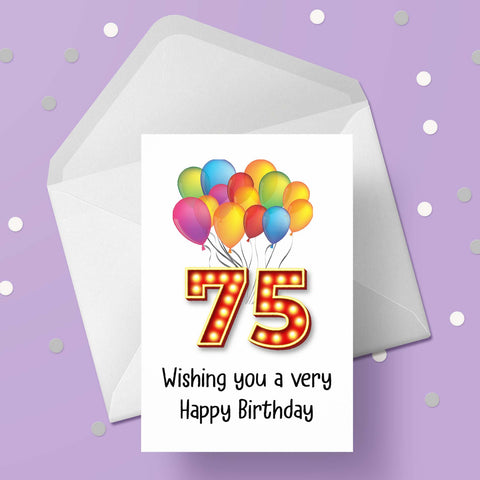 75th Birthday Card with Red Numbers
