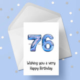 76th Birthday Card with Blue Numbers