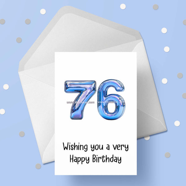 76th Birthday Card with Blue Numbers