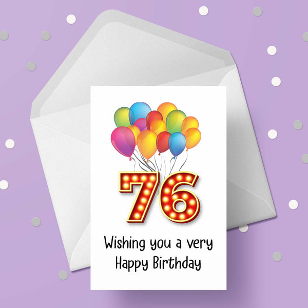 76th Birthday Card with Red Numbers