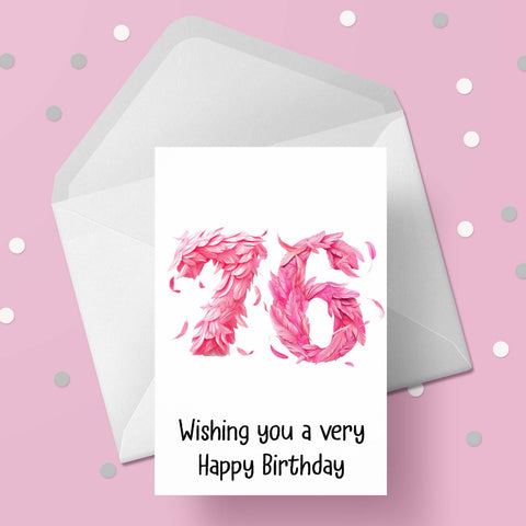 76th Birthday Pink Feathers Card