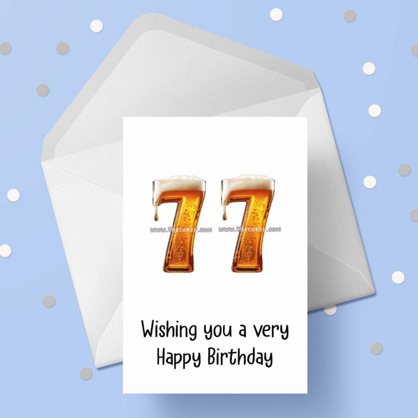 77th Birthday Card with Beer Numbers