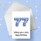 77th Birthday Card with Blue Numbers
