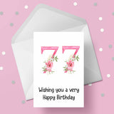 77th Birthday Card with Pretty Pink Flowers