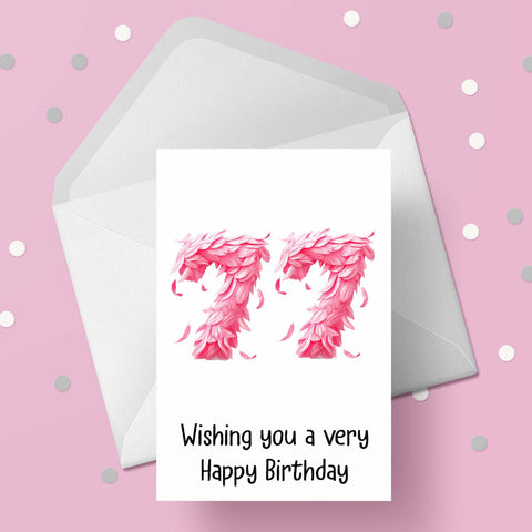 77th Birthday Pink Feathers Card
